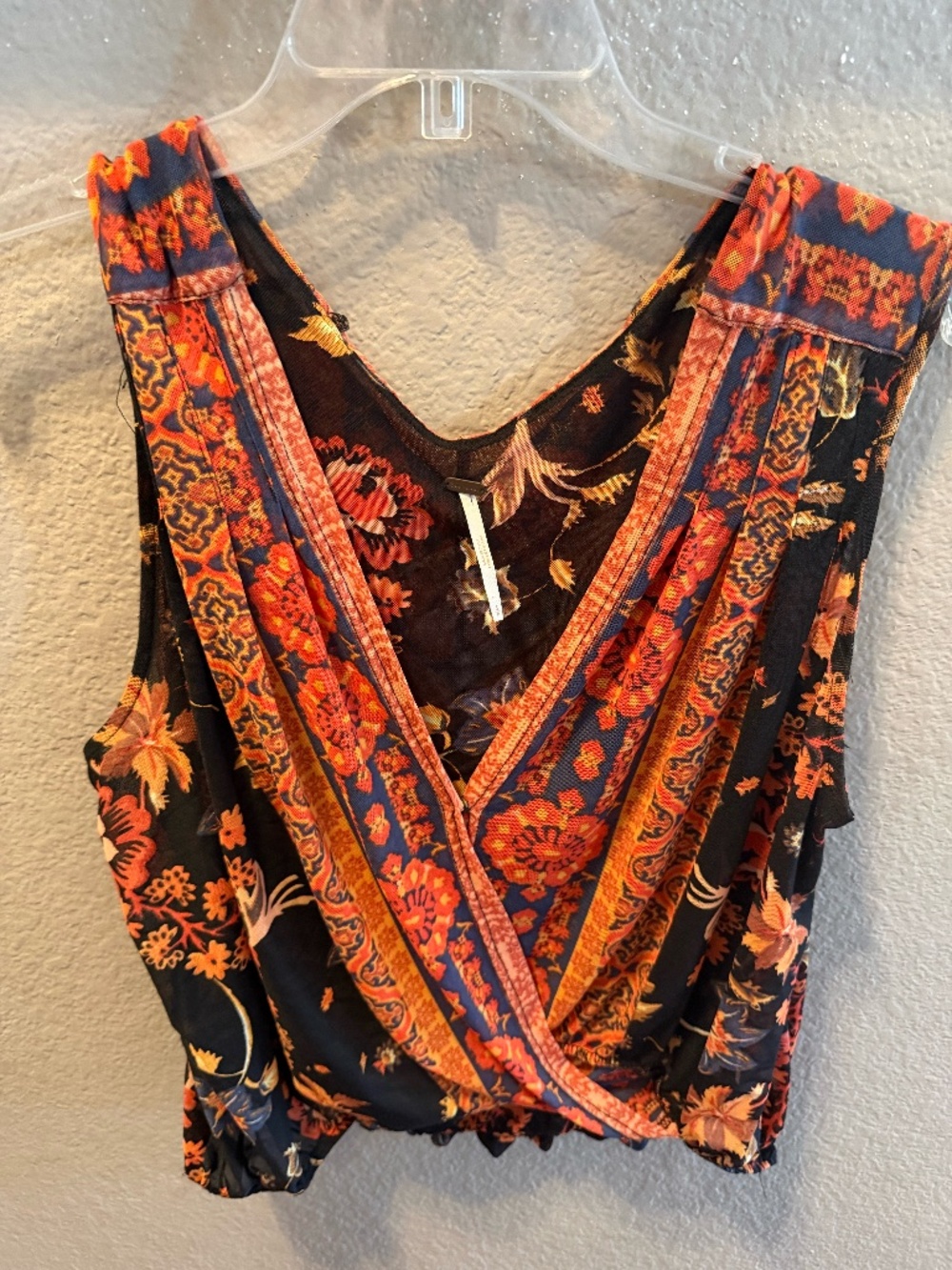 Free People Boho Floral Wrap Top - Black & Rust/Orange